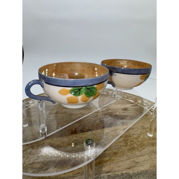 3 Vintage Hand Painted Lusterware Orange Gold Blue Floral Teacup Japanese READ - Picture 4 of 16